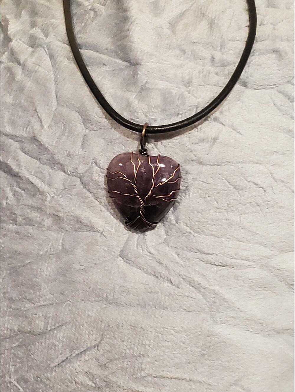 Amethyst heart wire wrap necklace